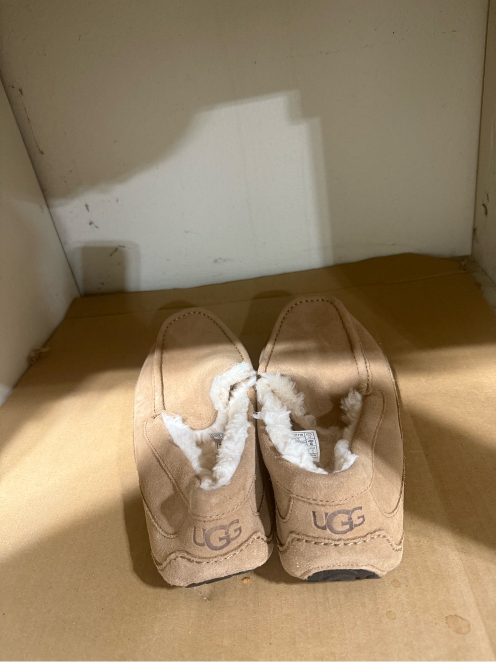 UGG Tan Suede Shearling Moccasin Slippers